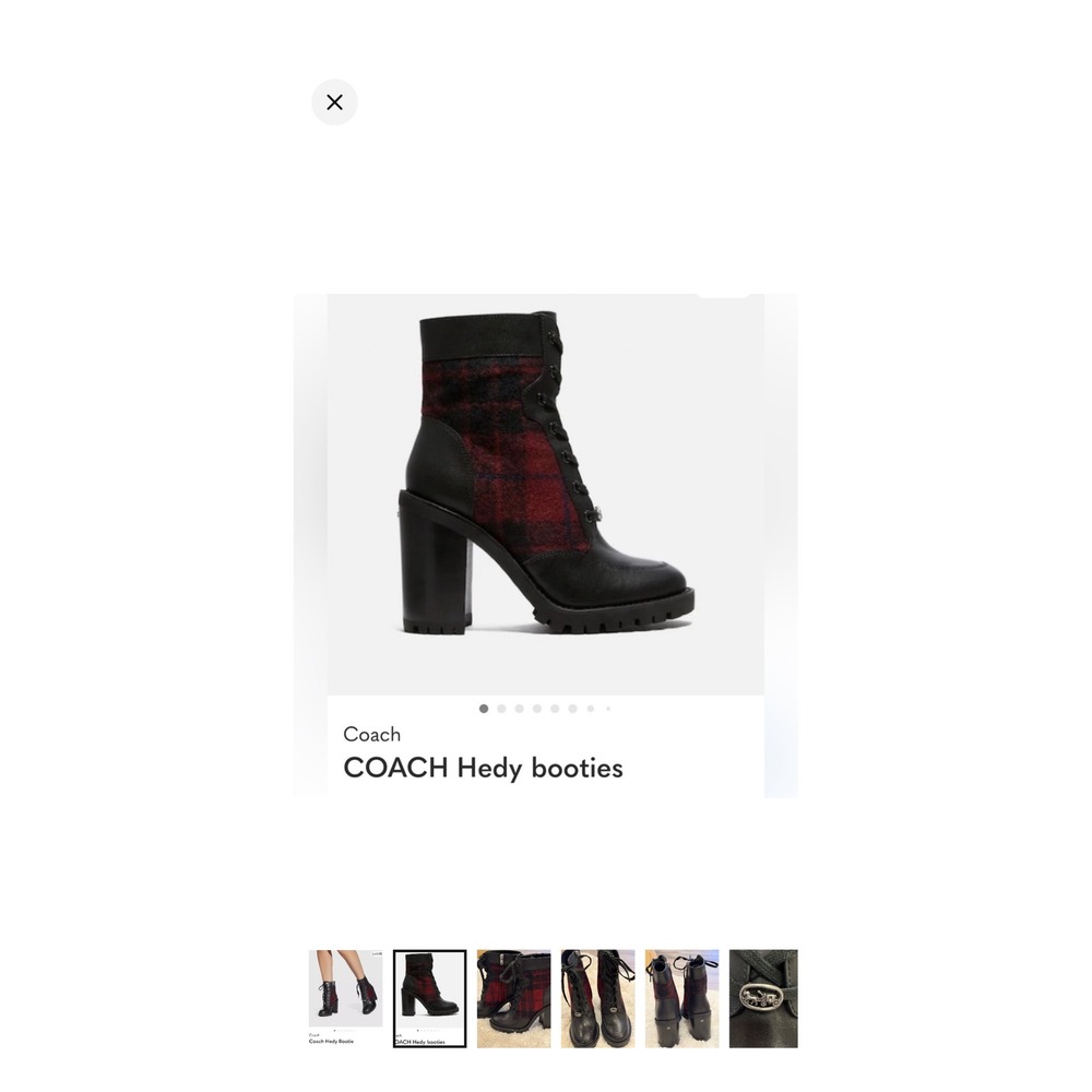 Coach Hedy Booties Women 5B Black Red Plaid Combat Block Heel G4238 Edgy Chic